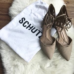 SCHUTZ Jaquell Lace Up Tan/Cream Ghillie Flats